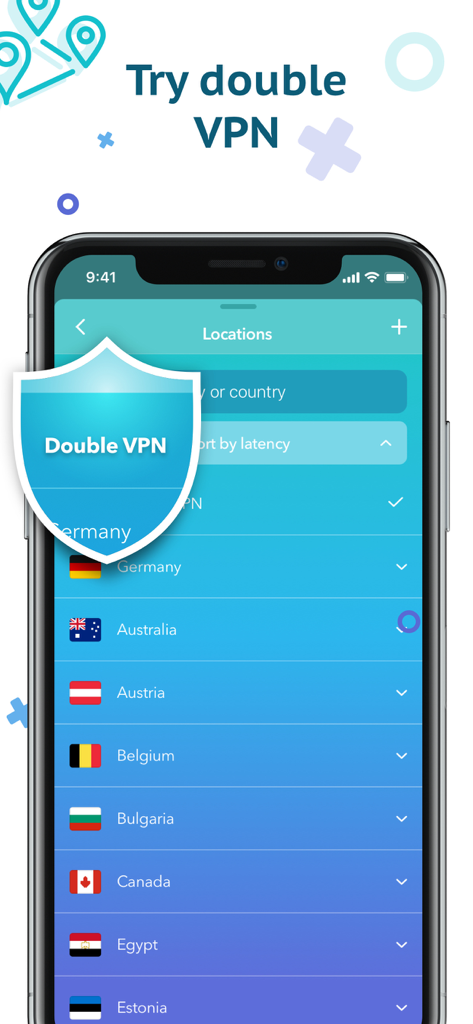 Secure VPN & Proxy by Snowd - Secure VPN by Snowd interface showing double VPN feature and server locations list