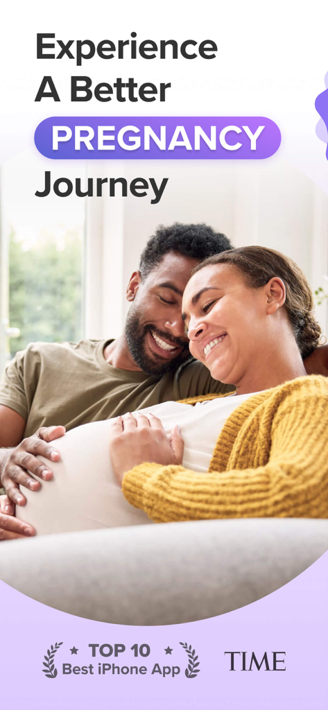 A smiling expectant couple with the text Experience A Better Pregnancy Journey and a Time Top 10 award logo.