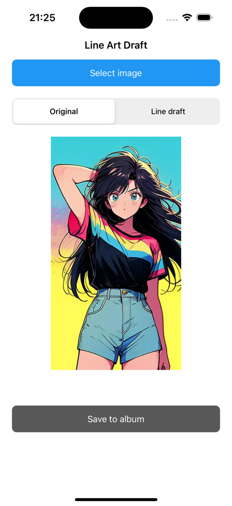 Line Art Draft - Line from Pic - Vorschau des ursprünglichen Anime-Bildes in der mobilen Anwendung Line Art Draft.