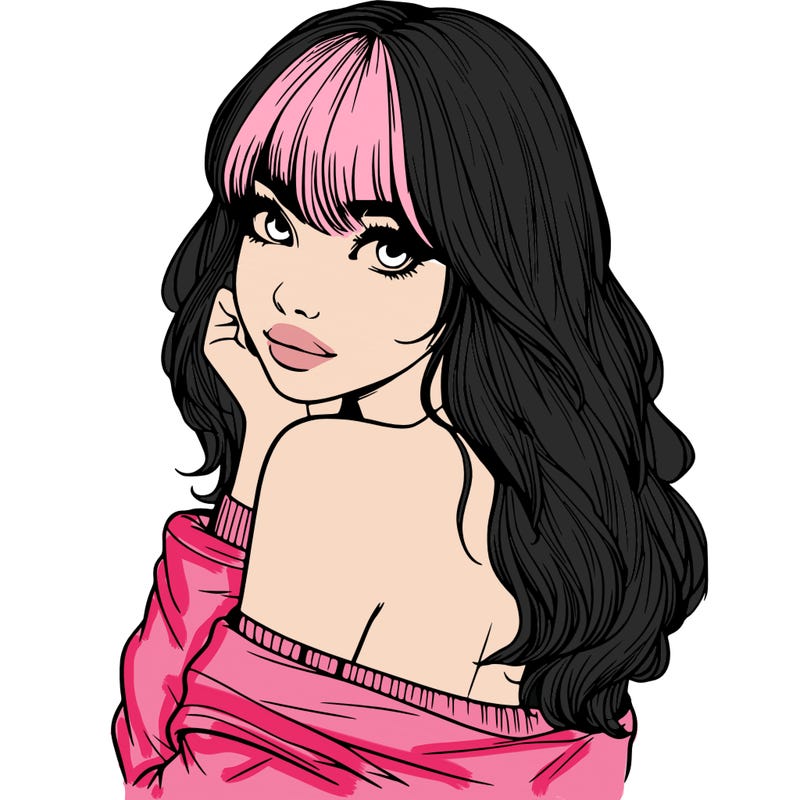 realistic girl with bangs looking over her shoulder