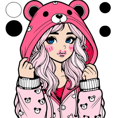 realistic girl in a animal pjs hoodie
