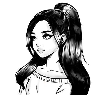 realistic girl with a high ponytail