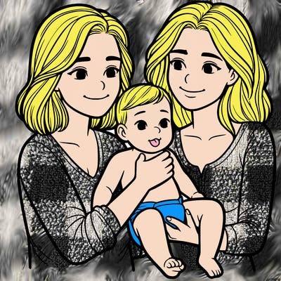 two realistic women holding one baby together
