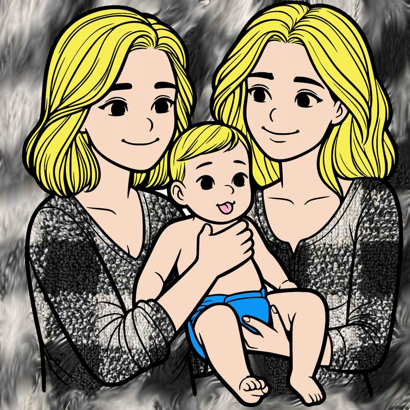 two realistic women holding one baby together