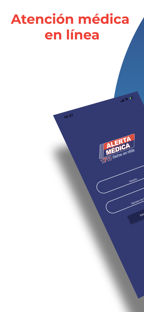 Pantalla de inicio de sesión de la aplicación Alerta Médica para atención médica en línea