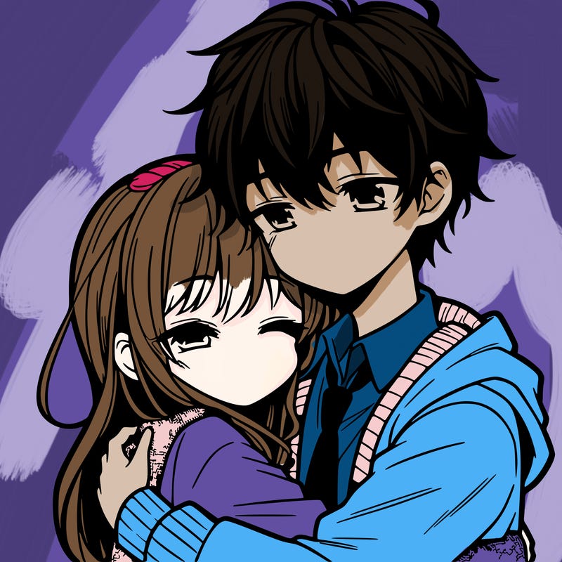 anime girl and boy hugging