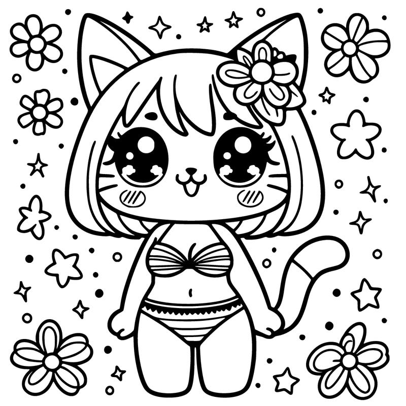 cute cat girl in a bikini