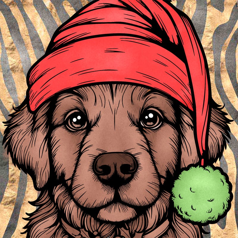 realistic dog with a christmas hat