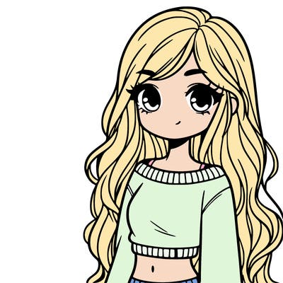 girl with long hair and a crop top with a sweater