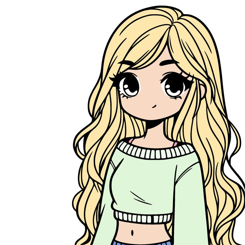 girl with long hair and a crop top with a sweater