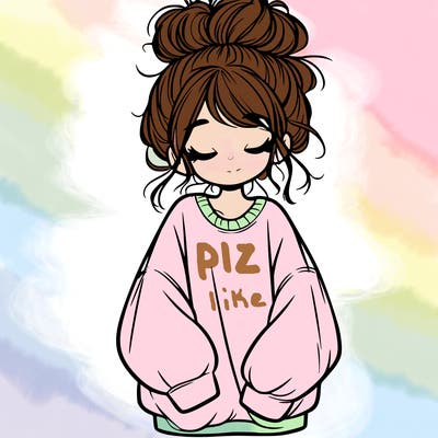 girl with baggy sweatshirt and messy bun