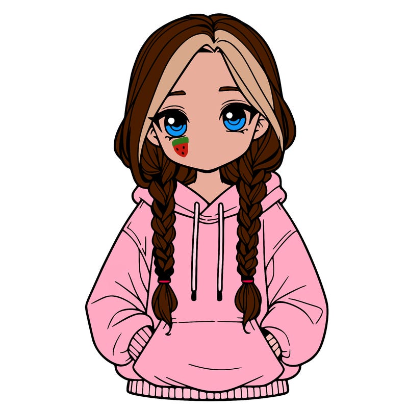 a realistic girl with a oversized hoodie and she has braids