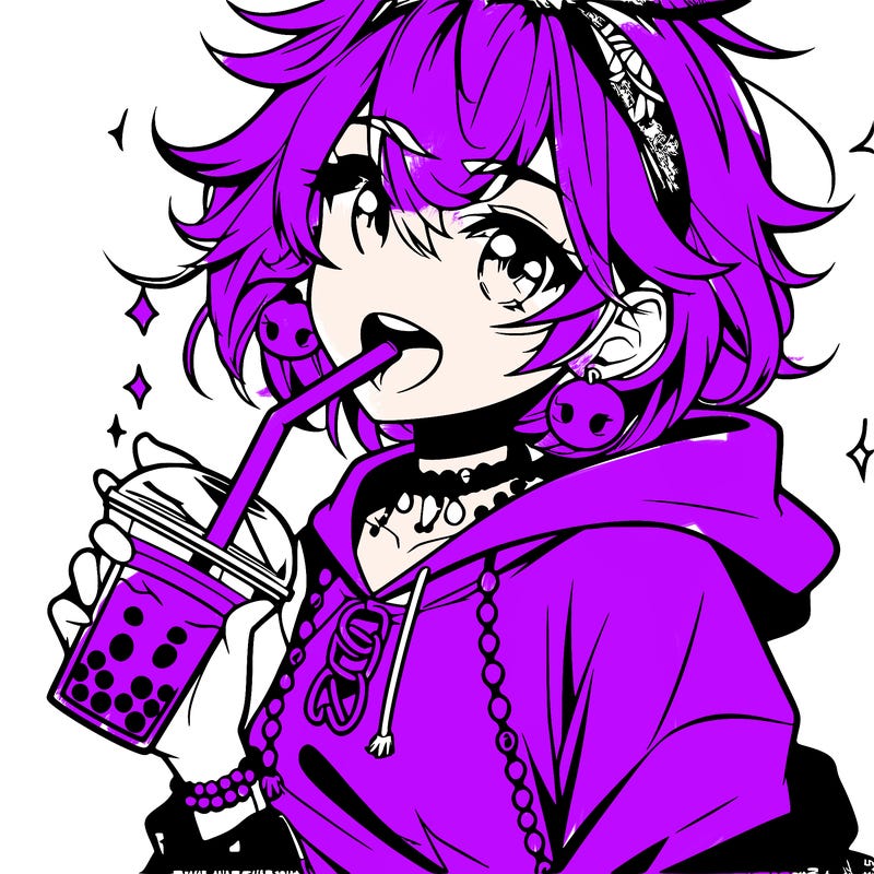 hot baddie anime girl drinking boba and biting the straw