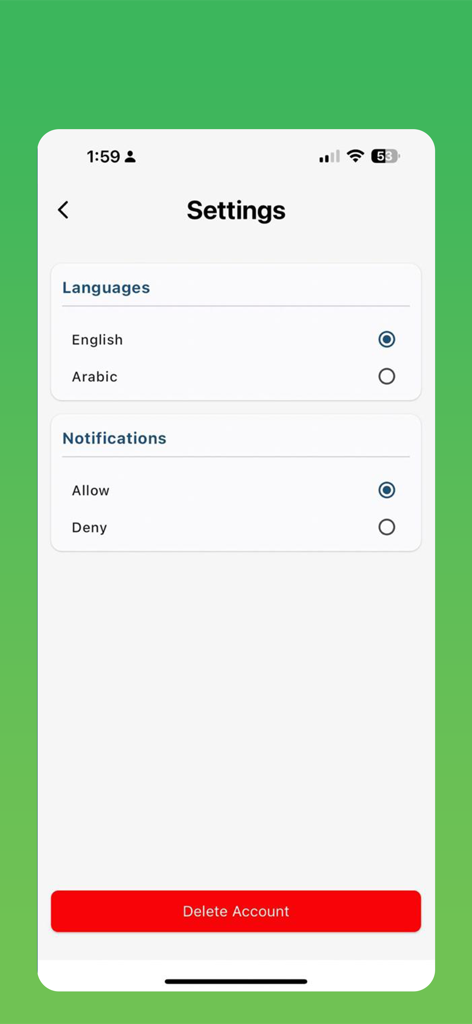 Witty Solutions - Witty Solutions app settings screen showing language and notification options