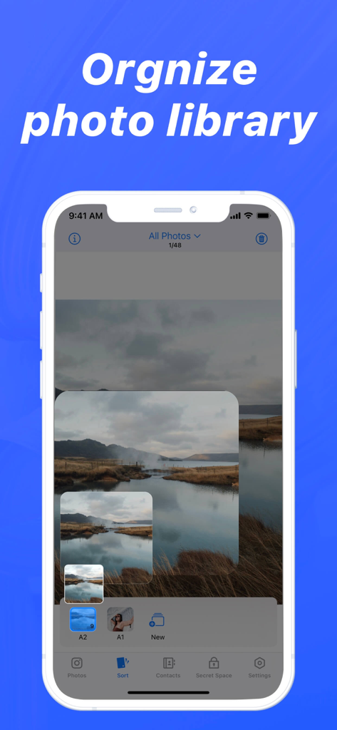 Easy Cleaner 앱 인터페이스, iPhone 사진 라이브러리 정리용