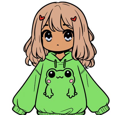 girl wearing frogging sweatshirt