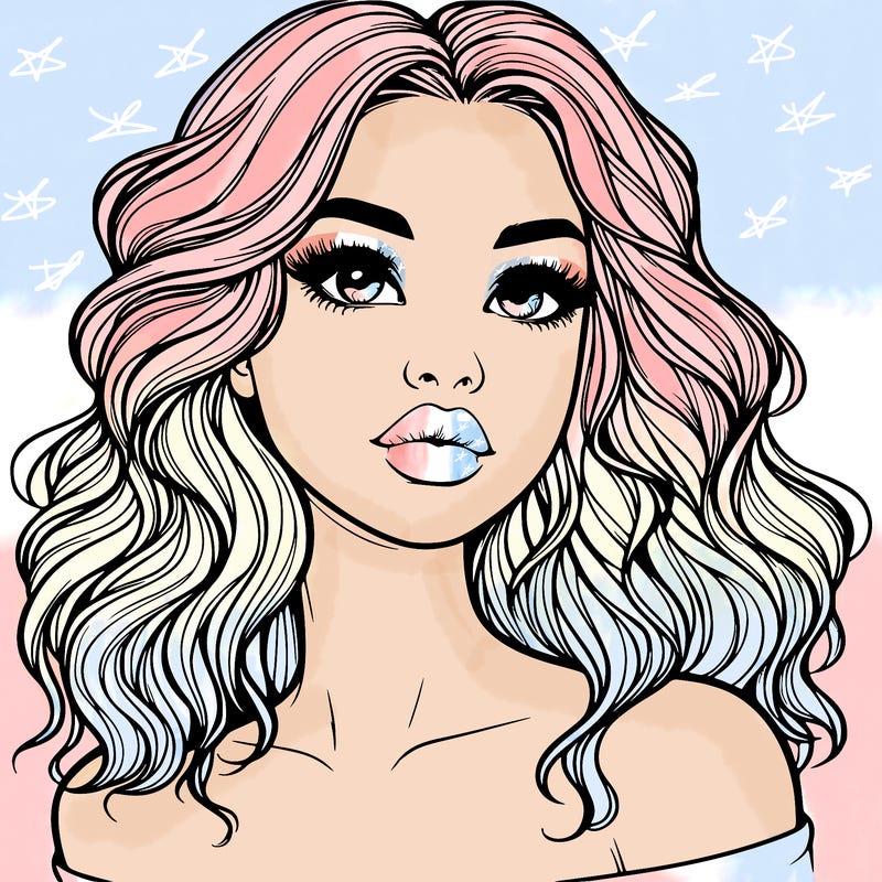 realistic girl with wavy hair and lips