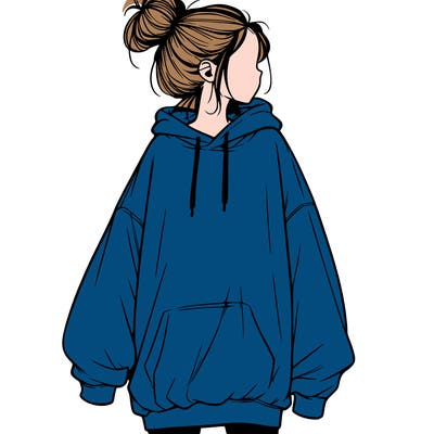 realistic girl with a oversized sweatshirt on and a bun