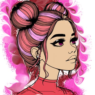 realistic girl with buns on the top of her head