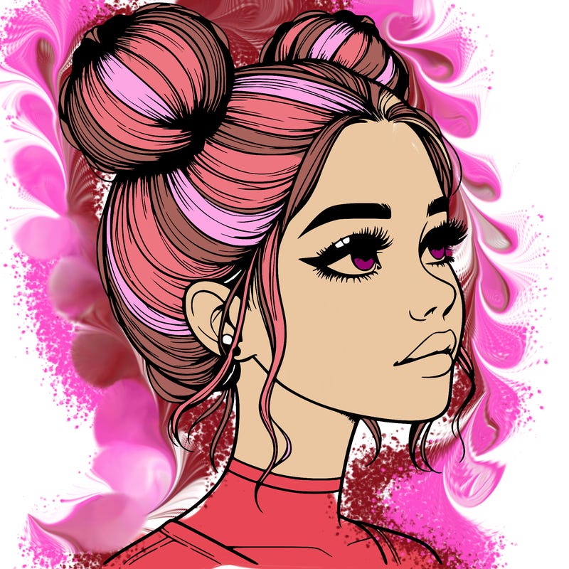 realistic girl with buns on the top of her head