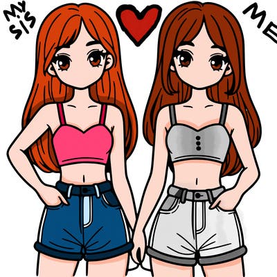 two sisters with crop tops and jean shorts and straight hair