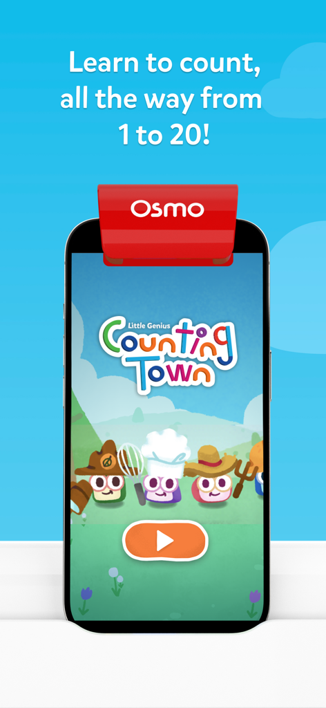 Osmo Counting Town - Intro screen of Osmo Counting Town app teaching kids to count from 1 to 20.
