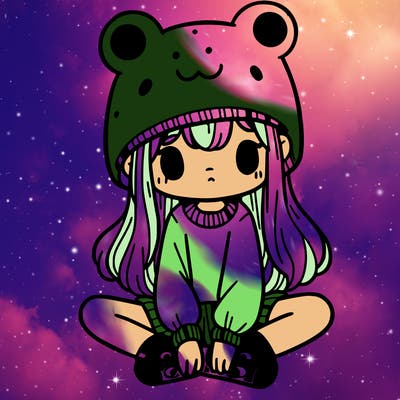 a girl wearing a frog hat and some frog socks