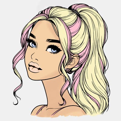 realistic girl with a ponytail on her hair and lips