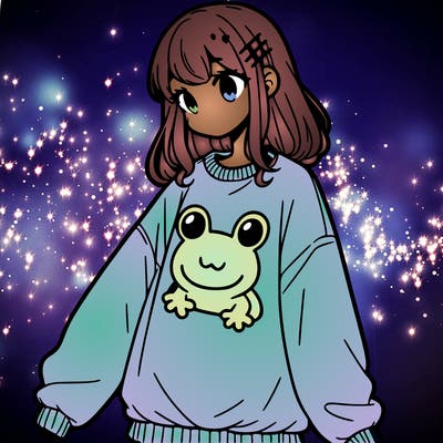 girl wearing frogging sweatshirt