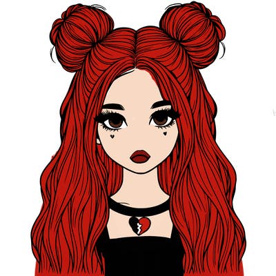 realistic girl with space buns and hair down split