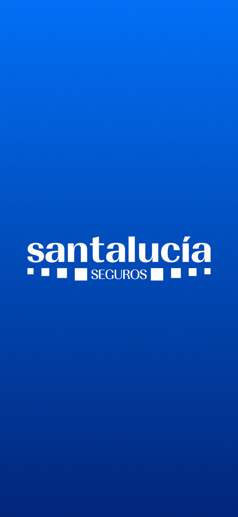 Tela de introdução do aplicativo Santalucia Seguros com logotipo branco em um fundo gradiente azul