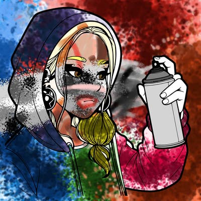 a realistic girl, spray painting