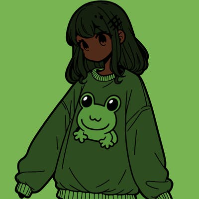 girl wearing frogging sweatshirt
