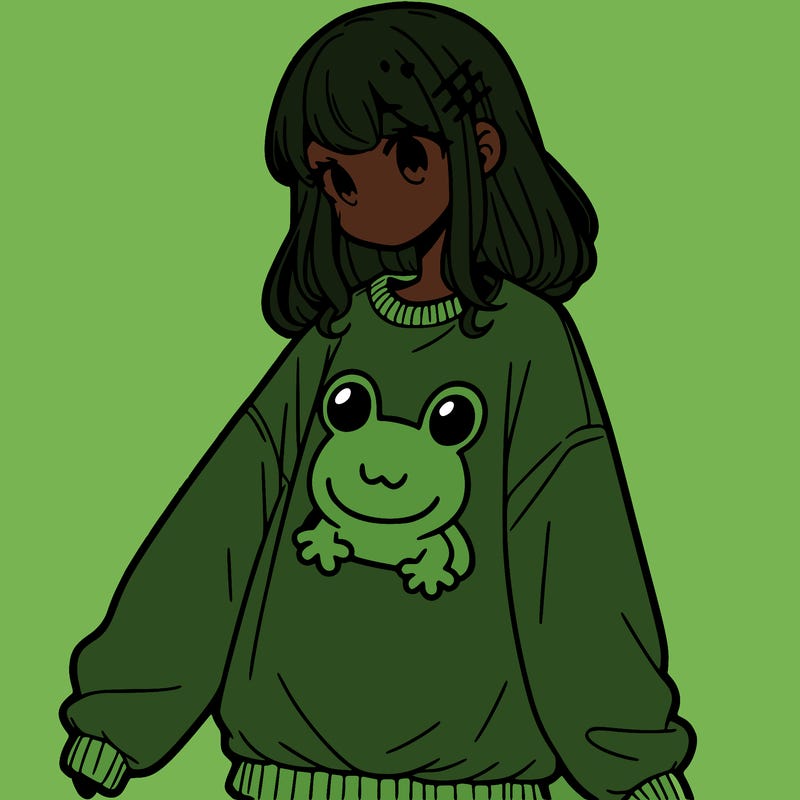 girl wearing frogging sweatshirt