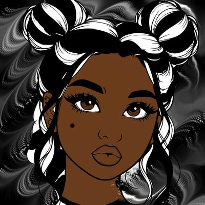 realistic girl with two buns on her hair and lips