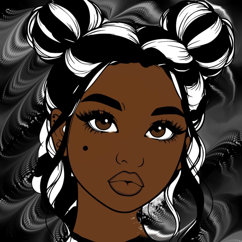 realistic girl with two buns on her hair and lips