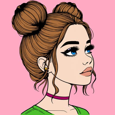 realistic girl with buns on the top of her head