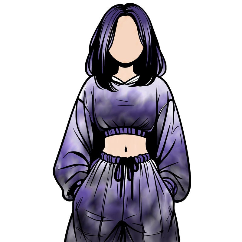realistic girl faceless with baggy pants and a crop top