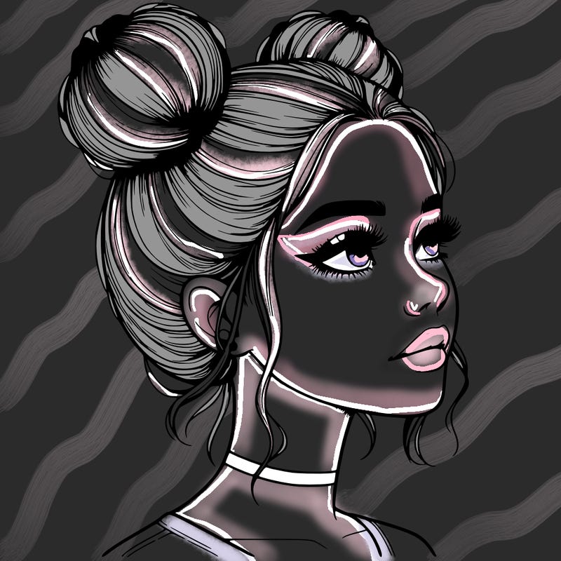 realistic girl with buns on the top of her head