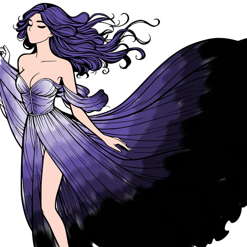 realistic woman in dress flowing the the wind