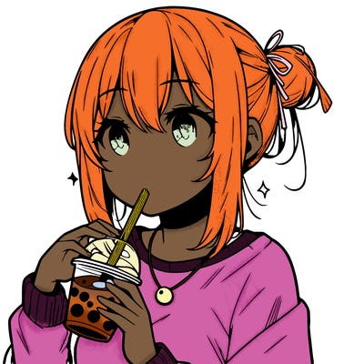 manga character drinking boba