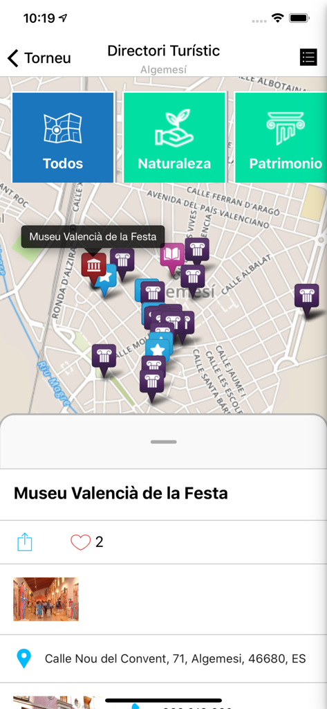 Ajuntaments de València - Mappa della guida turistica dell'app Ajuntaments de Valencia che mostra siti culturali ad Algemesi