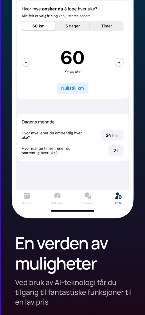 PacePilot - Interface of PacePilot app showing weekly distance goal setting for runners