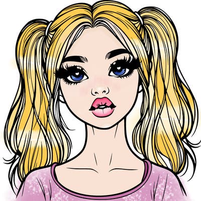 realistic girl with ponytails and lips