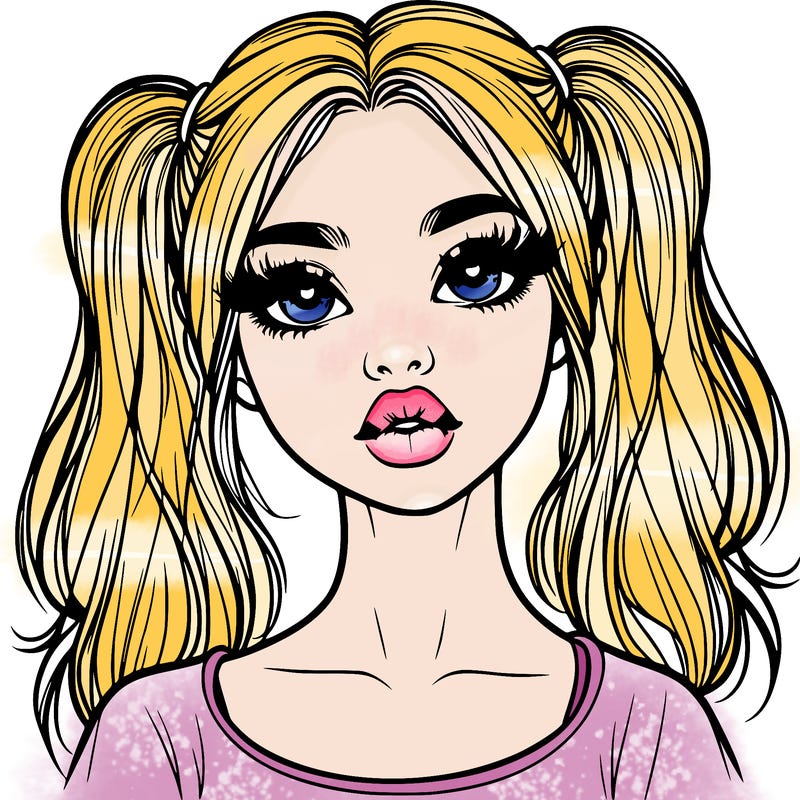 realistic girl with ponytails and lips