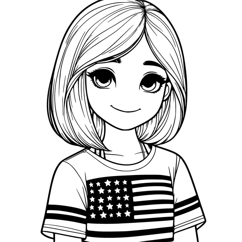 realistic girl wearing a 4th of july shirt