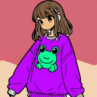 girl wearing frogging sweatshirt
