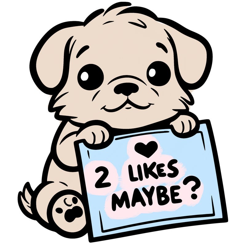 a puppy holding a sign that says 2 likes maybe?