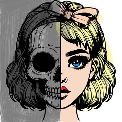 realistic girl with half skull mask