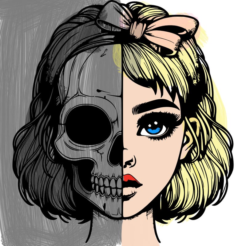 realistic girl with half skull mask